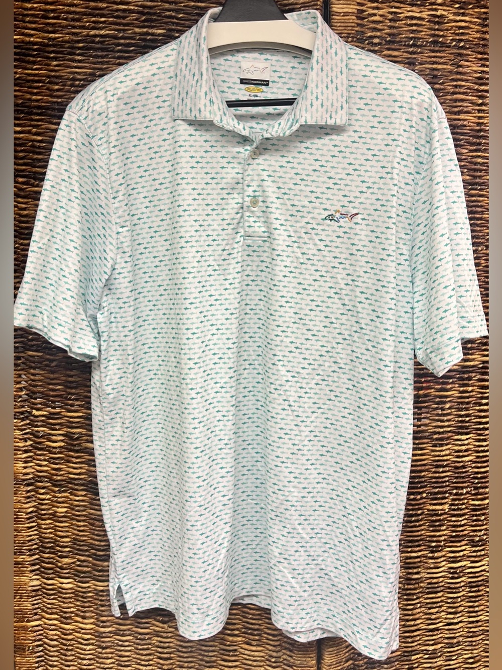 Greg Norman- Mens XLarge Polo, All over shark print, 100%‎ Polyester